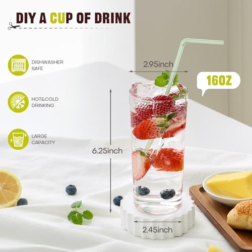 OUWO Highball Glasses Set of 6, 16oz Tall Drinking Glasses, Water Glass for Kitchen, Tom Collins Glasses, Mojito Glass Cup...