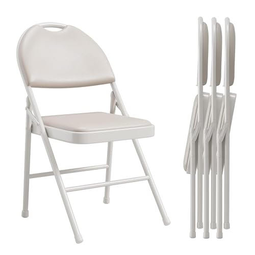 GAOMON 4 Pack Folding Card Chairs, Thickened Padded PU Cushion, Metal Legs and Non-Slip Feet Pads, Portable Stackable Comm...