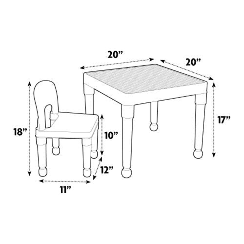 Humble Crew Kids Activity Table and 2 Chairs Set, White/Blue/Red - 2-in-1 Toddler Play Table Building Blocks Compatible - ...
