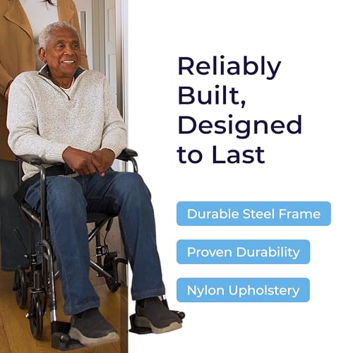 Drive Medical Lightweight Folding Transport Wheelchair - Reliable Mobility Support - Durable Steel Frame - Swing-Away Foot...
