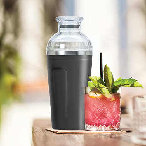 OGGI Groove Insulated Cocktail Shaker-17oz Double Wall Vacuum Insulated Stainless Steel, Tritan Lid has Built In Strainer,...