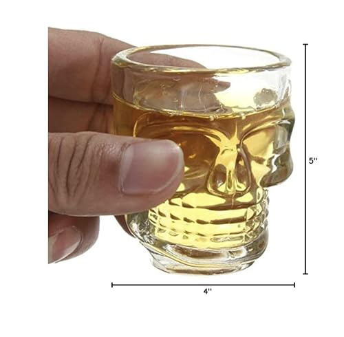 Halloween Skull Shot Glasses – Set of 2 – Spooky Clear Glass Drinkware for Halloween Parties, Haunted House Celebrations – Unique Skeleton Head Shot Glasses for Cocktails, Spirits, and Themed Events