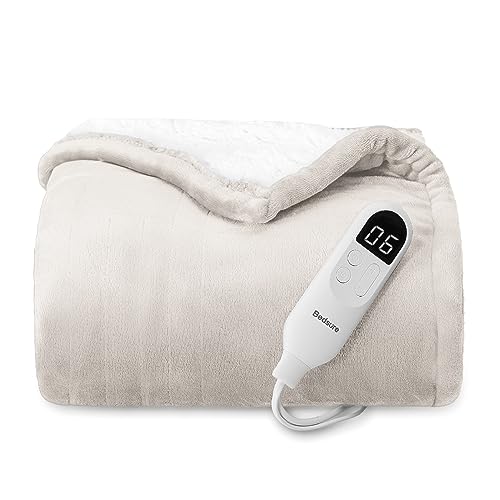 Bedsure Heated Blanket Throw Blanket - Fast Heating Electric Blanket, Soft Flannel Heated Throw with 4 Time Settings, 6 He...
