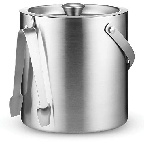 FineDine Double-Wall Stainless Steel Insulated Ice Bucket with Lid & Ice Tong [3 Liter] Included Strainer Keeps Ice Cold &...