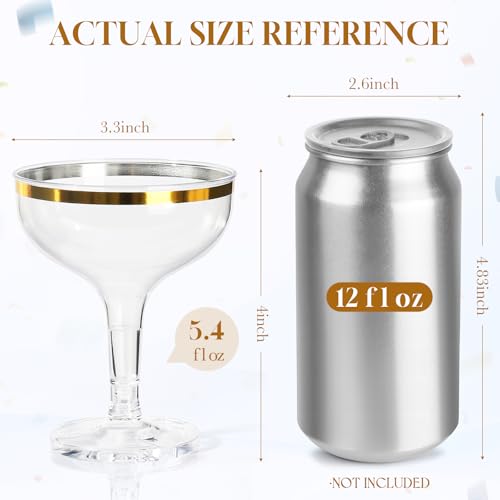 RYTOXILO Champagne Tower Glasses, 50 Pack 5.4 fl oz Plastic Coupe Glasses for Parties with Gold Rimmed, Disposable Clear A...