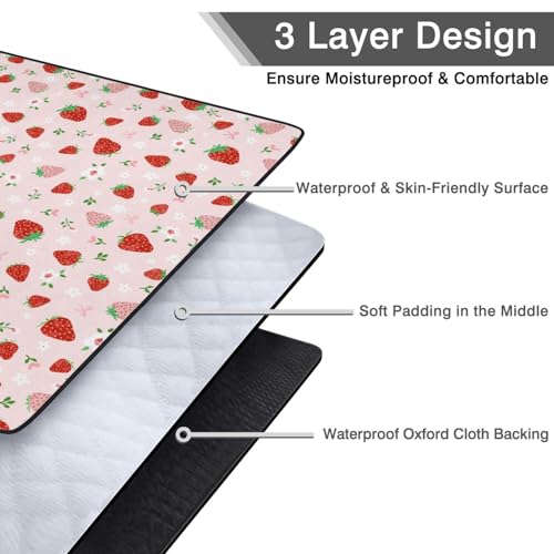 qwpmvhsak Strawberry Bow Picnic Blankets Waterproof Foldable, 60’‘x80'' Portable Outdoor Picnic Mat Water Resistant for Gr...