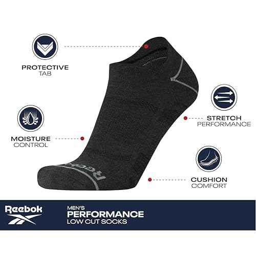 Reebok Men's Low Cut Socks - 12 Pack Performance Cushion Comfort No Show Socks - Breathable Athletic Socks for Men (6-12.5)