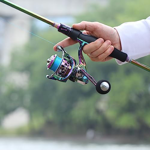 Sougayilang 2 Packs Spinning Fishing Reel Rod Combo, Two Pieces Colorful Poratble Light Weight Fishing Rod with Powerful F...