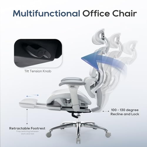 COLAMY Ergonomic Mesh Office Chair, High Back Desk Chair with Footrest, Adjustable Headrest and 3D Arms, Fixed Tilt Lock, ...