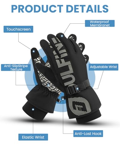 DULFINE 100% Waterproof Winter Work Gloves For Men and Women, High Dexterity Touch Screen For Multipurpose,Excellent Grip