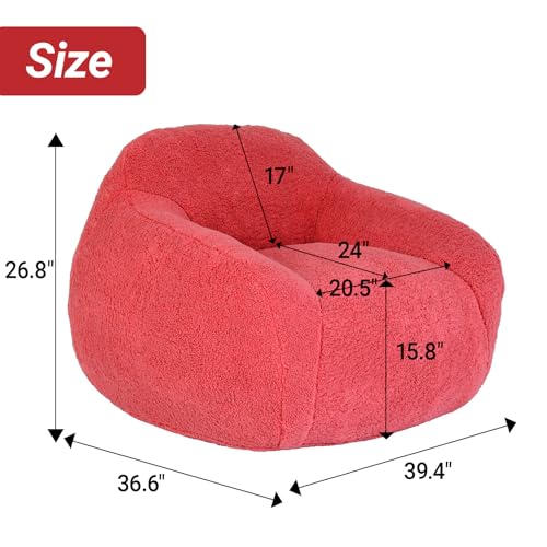 Bean Bag Chair Memory Foam Bean Bag Chairs for Adults Lazy Floor Sofa Bean Bag Couch with Armrests for Living Room Bedroom Adult Bean Bag Chair (Rose Red)