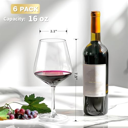Hlukana Unbreakable Wine Glasses Set of 6, 16 oz Plastic Wine Glasses with Stem, BPA Free, Reusable Wine Glass for Poolsid...