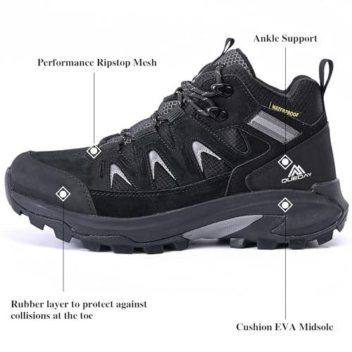 Queday Waterproof Hiking Boots for Women Men Non Slip Leather Outdoor Backpacking Shoes All Terrain Lug Sole Camping Climb...