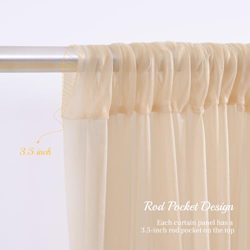 10x10ft Champagne Tulle Backdrop Curtain with Lights String for Parites, Sheer Backdrop Curtains for Wedding Baby Shower B...