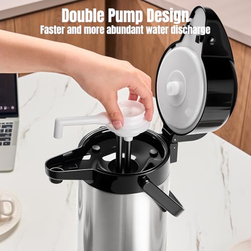 PARACITY Upgraded Airpot Coffee Carafe with Double Pump, Stainless Steel Drink Dispenser for Hot/Cold Beverage with Lazy S...