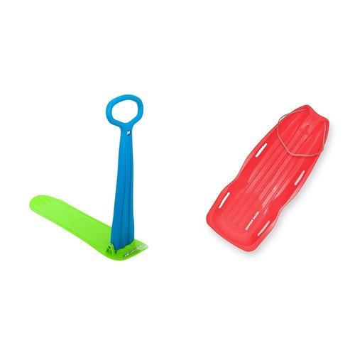 SportsStuff Airhead Scoot Youth Snow Scooter & Slippery Racer Downhill Xtreme Flexible Adults and Kids Plastic Toboggan Snow Sled for Up to 2 Riders with Pull Rope and Handles, Red