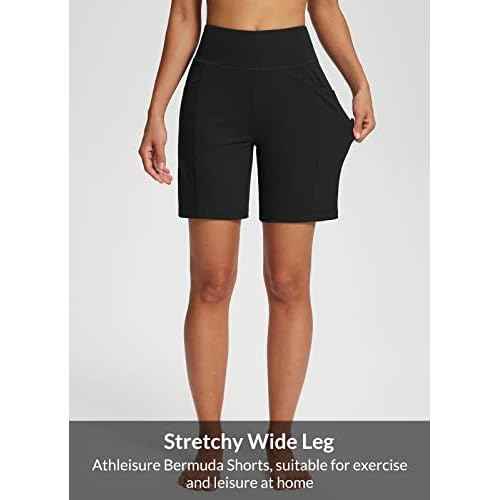 BALEAF Women's 7" Bermuda Shorts High Waisted Athletic Running Pull On Shorts with Pockets for Causal Summer