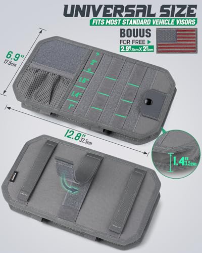 LIVANS Tactical Car Sun Visor Organizer, Automotive Semi-Rigid MOLLE Panel with Zipper Storage Pouch & Glasses Clip, Unive...