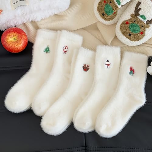 5 Pairs Christmas Women's Bow Fuzzy Socks Winter Soft Slipper Socks Stuff Fluffy Thick Spa Home Sleeping