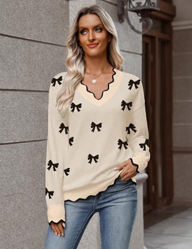 Zeagoo Women's 2026 Fall V Neck Sweater Casual Long Sleeve Lightweight Ribbed Knit Pullover Sweaters Dressy Casual Tops