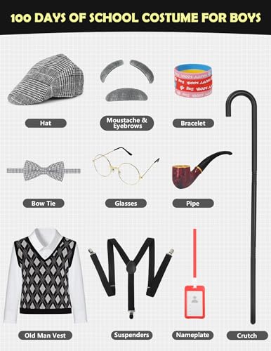 WooWee 100 Days of School Costume for Boys, Old Man Costume for Kids, 100th Day of School Dress Up