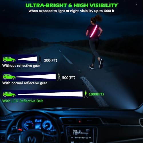 Reflective Sash Gear for Walking at Night,Flashing LED Reflective Belt Safety Lights for Walkers Night Dog Walking Biking ...