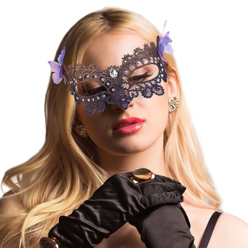 Zinniday Butterfly Lace Masquerade Mask - Halloween Renfaire Shiny Butterfly Masks for Women Halloween Masquerade