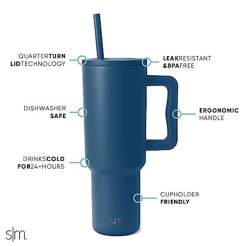 Simple Modern 40 oz Trek Tumbler with Handle and Straw Lid | Cup Holder Friendly Insulated Stainless Steel Travel Mug | Sl...
