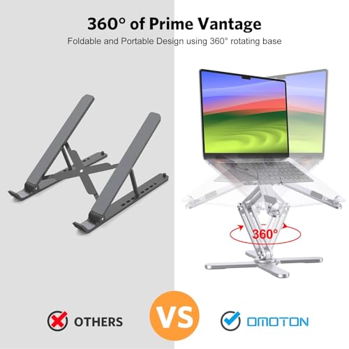 OMOTON 360° Rotating Laptop Stand Riser for Desk, Ergonomic Foldable Computer Stand Adjustable Height Angles for Collabora...