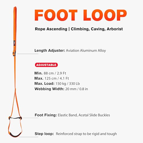 GM CLIMBING Foot Loop Ascender Sling Adjustable for Rope Ascending Climbing Arborist Caving Aid Climbing Gear SRT Rope Wal...