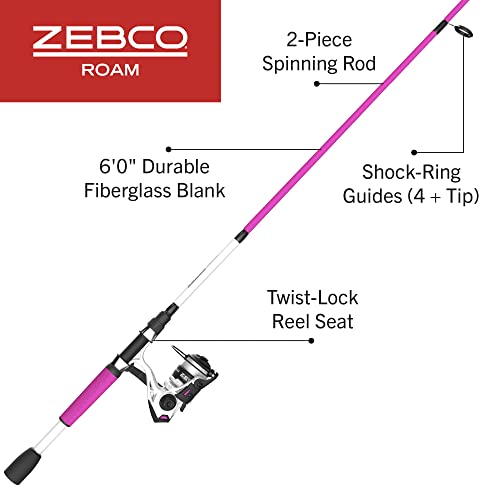 Zebco Roam Spinning Reel and Fishing Rod Combo, 6-Foot Fiberglass Fishing Pole, Split ComfortGrip Handle, Soft-Touch Handl...