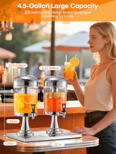 Beverage Dispenser, 4.5 Gallon Drink Dispensers for Parties, Stainless Steel Drink Dispenser with Ice Core, Drip Tray, Bev...