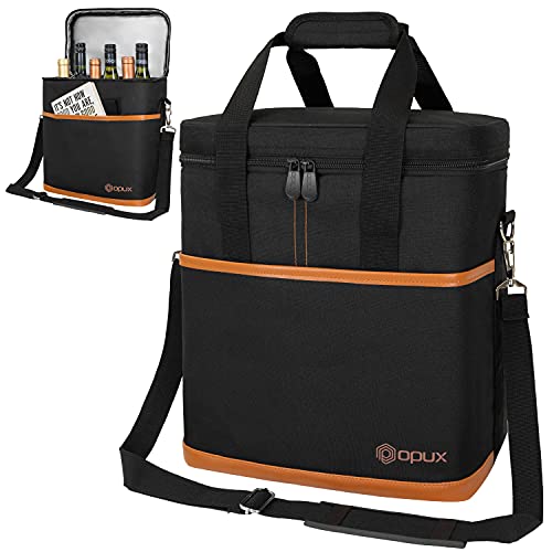 opux 6 Bottle Carrier Tote | Insulated Padded Wine Cooler Bag for Travel. Picnic, BYOB | Portable Leakproof Wine Tote Bag ...