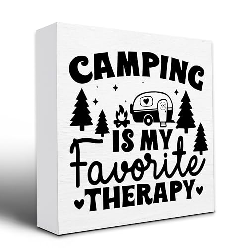 Camping Is My Favorite Therapy,Camping Decor For Camper,Wooden Plaque Sign Box For Tent Home Table Shelf 5x5 Inches.(097)