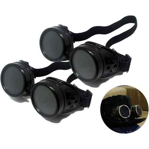 TamBee Black Goggle Steampunk Glasses Costume Cosplay Goggles Steampunk Accessories - Round Goggle, Black Lens, Elastic Band, for Halloween Party, Women, Men (2 Black)