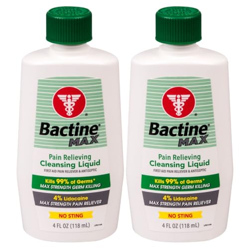 Bactine Max Pain Relieving Cleansing Liquid with Lidocaine, First Aid Pain + Itch Relief, Kills 99% of Germs, 4oz 2 Pack