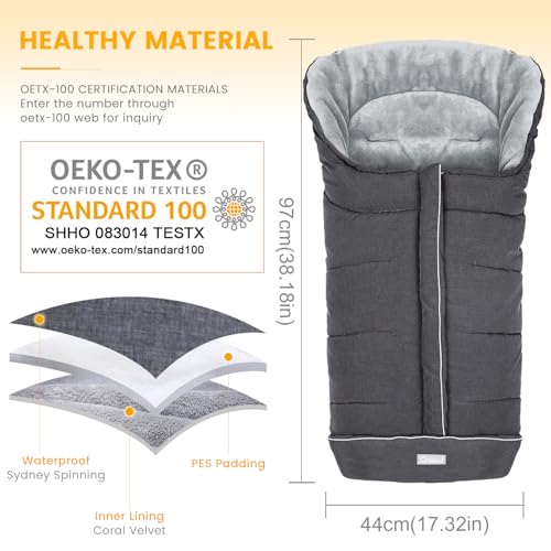 Orzbow Universal Stroller Footmuff, Winter Baby Bunting Bag for Stroller - Baby Sleeping Bag with Coral Fleece Lining for ...