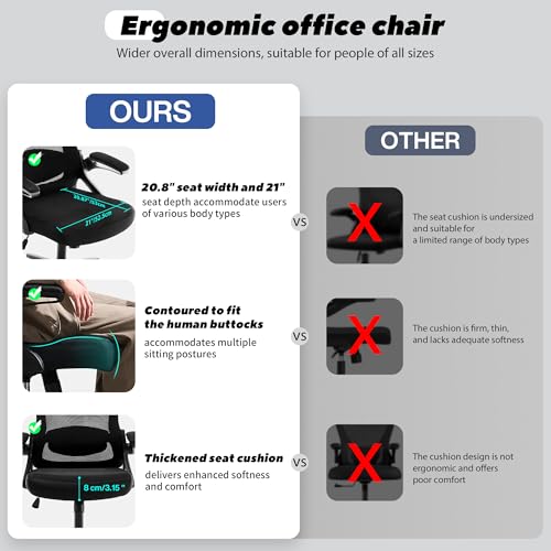 Fizzin Ergonomic Office Chair, 400 LBS Computer Chairs with Adjustable Lumbar Support, Breathable Mesh Desk Chair Ergonomi...