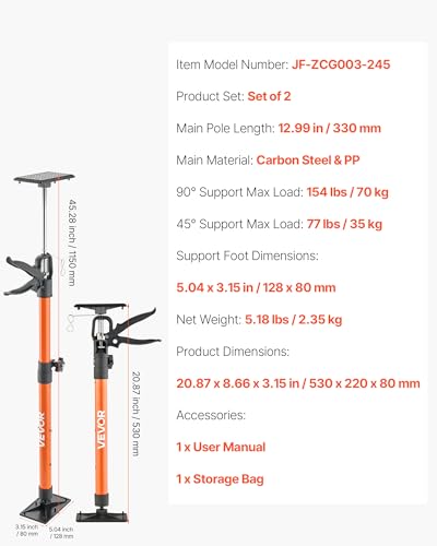 VEVOR Cabinet Jack Support Pole, 2-Pack, 20.8-45.2 Inch Steel Telescopic Quick Support Rod, Adjustable 3rd Hand System up ...