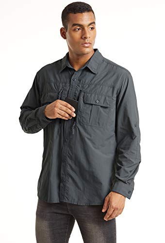 TACVASEN Fishing Shirt for Men, Long Sleeve Shirt Quick Dry Fit, Tactical Shirt Button Up, Work Shirt Lightweight Safari
