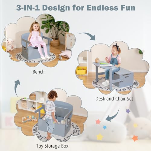 Costzon Kids Table and Chair Set, Convertible Toy Storage Bench with Built-in Handle for Kindergarten, Preschool, Kids Roo...