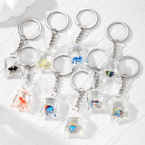 XUYUH Creative Resin Water Bag Keychain Charm Stylish Resin Fish Keychain with Transparent Water Bag Chic Hangings Decorat...