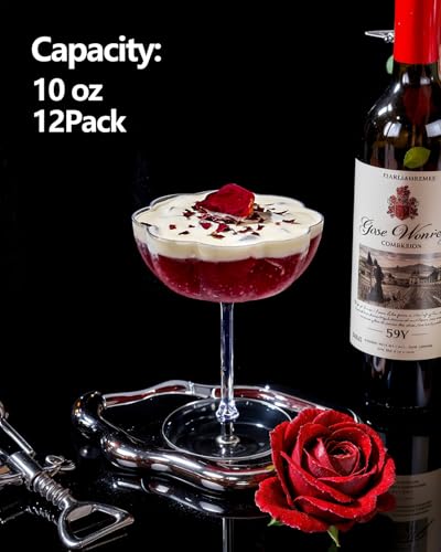 Ciaell 12PCS Plastic Martini Glasses - 10 Oz Elegant Disposable Cocktail Glasses for Champagne Wine Wedding Party Annivers...