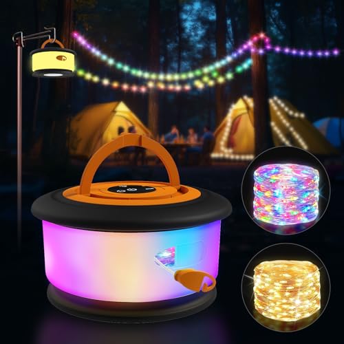 Camping String Lights,2 in 1 Upgraded 32.8FT Rechargeable Tent Lights String with 19 Lighting Modes,Quick Storage，Portable...
