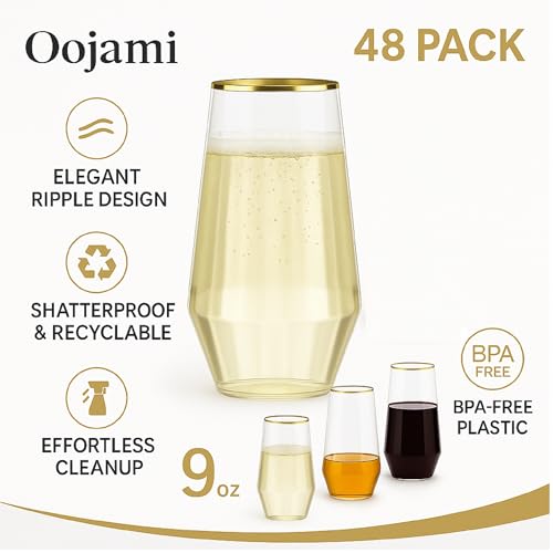 48 Pack Diamond Unbreakable Stemless Plastic Wine Stemless Toasting coacktail Glasses, Durable 9 Oz BPA-Free Disposable Ch...