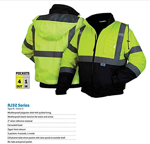 Pyramex RJ32 Series Waterproof Hi-Vis Orange Lime Bomber Jacket with Quilted Lining - Size Large