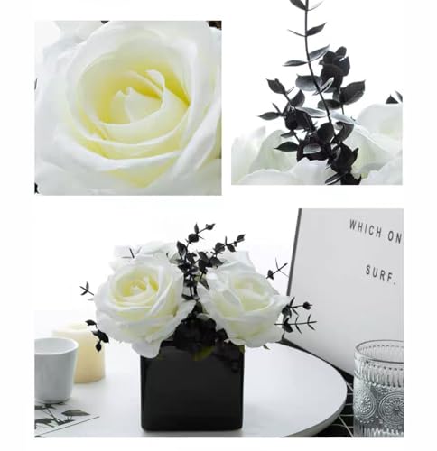 LADADA Artificial Flowers with Small Ceramic Vases, Roses in Vases Plastic Artificial Flowers and Plants,Used for Home Off...