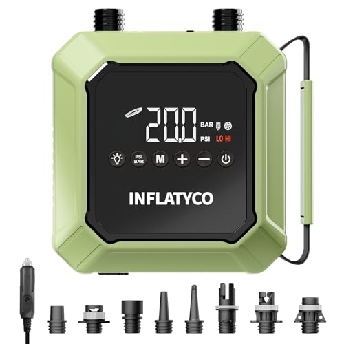 INFLATYCO 20PSI Paddle Board Pump Electric Portable Sup Air Pump-12V DC Car Plug Powered, Auto-Off, The Pilot Whale Mini I...