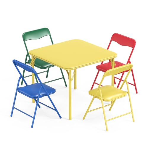 JOYMOR 5-Piece Kids Folding Table and Chairs Set, Metal Frame Children's Activity Set with Easy-Fold Design, Kids Table an...