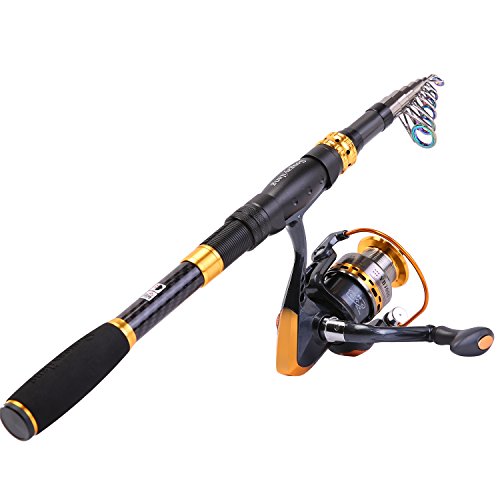 Sougayilang Fishing Rod Reel Combos Carbon Fiber Telescopic Fishing pole with Spinning Reel for Travel Saltwater Freshwate...